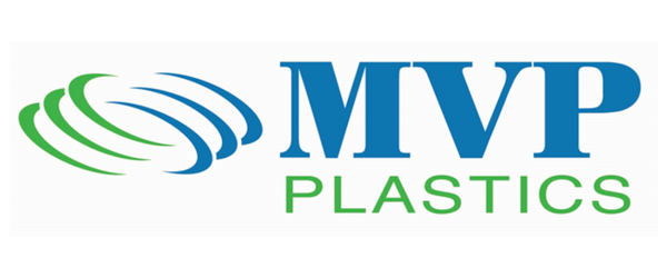 Logo of MVP Plastics with green and blue design elements and text.