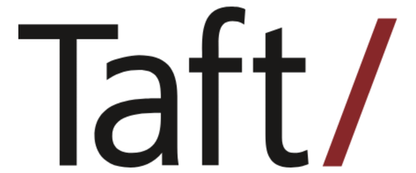 Close-up of the word 'Taft' with a stylized slash at the end