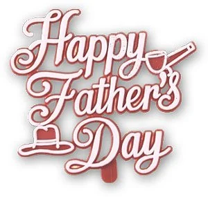 Stylized plaque reading 'Happy Father's Day' with a hat and a necktie illustration.