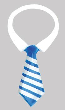 A blue and white striped necktie with a white collar behind it, resembling a face with a tie as a mouth for Father's Day.