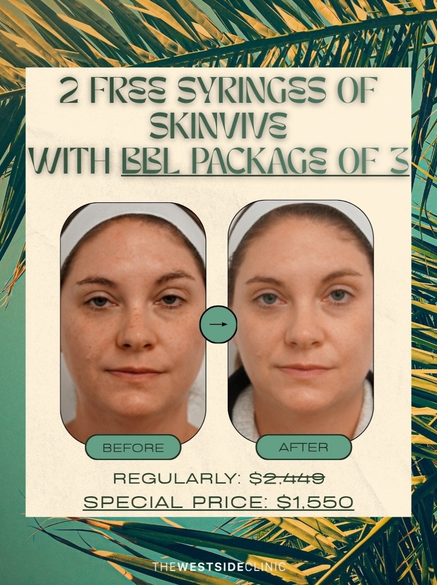 Buy a BBL Package of 3 and Get 2 Syringes of SkinVive ($899 value)
Regularly:$2,449
NOW: $1,550

Restrictions apply:
⚡️Max two per patient
⚡️Discounted gift cards can&rsquo;t be applied&nbsp;
⚡️Offer cannot be split or shared with others
⚡️Nontransfe