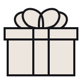 Front view of a wrapped gift box with a bow on top.