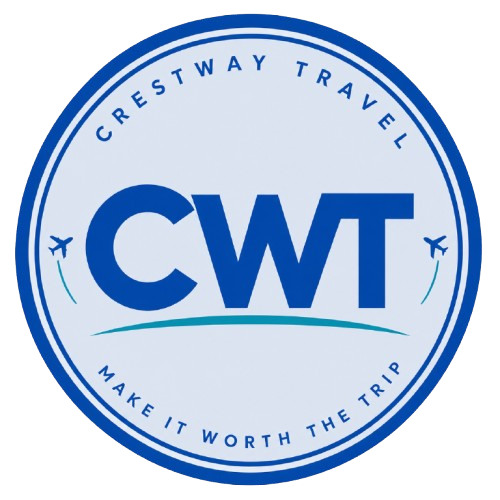 Crestway Travel logo with the slogan "Make it worth the trip" under the initials CWT and airplane icons on either side.