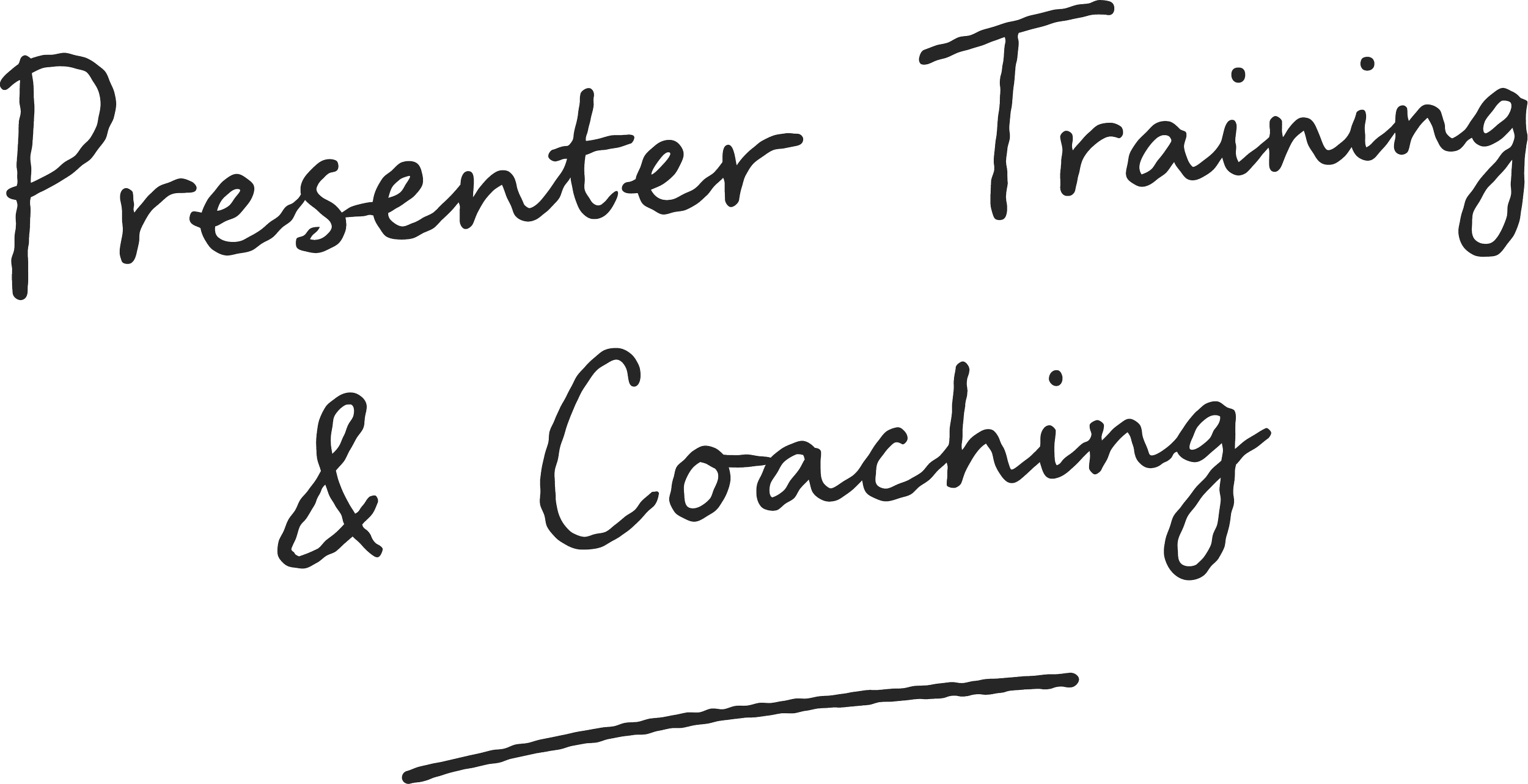Handwritten words that say 'Presenter Training & Coaching' in black ink.