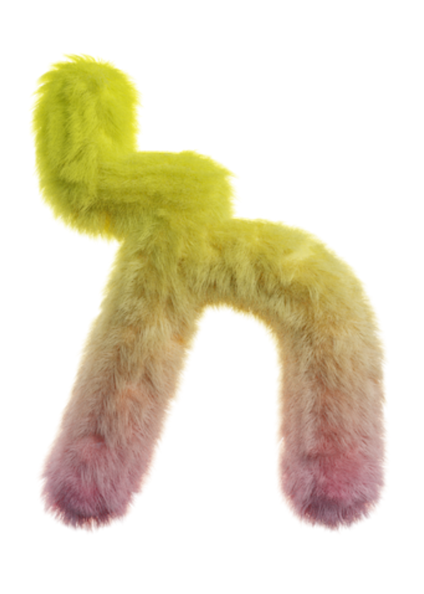 A fluffy, plush letter "L" made of yellow and pink fur.