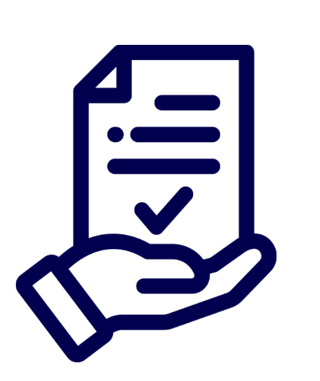 Icon of a hand holding a checklist or document with a checkmark.
