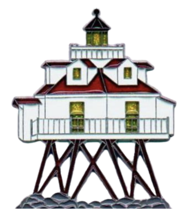 A model of a tall white house with a red roof, multiple windows, and a balcony, built on stilts.