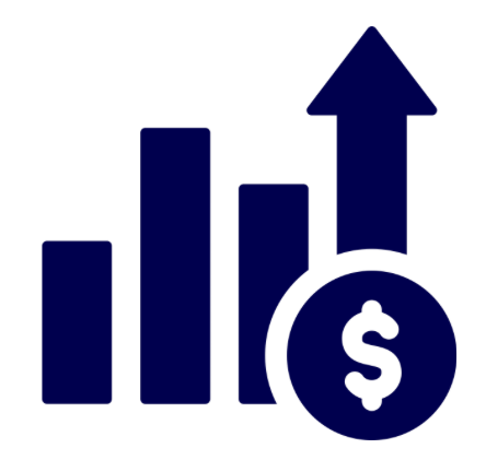 Bar chart with an upward arrow and a dollar sign, representing financial growth or profit increase.
