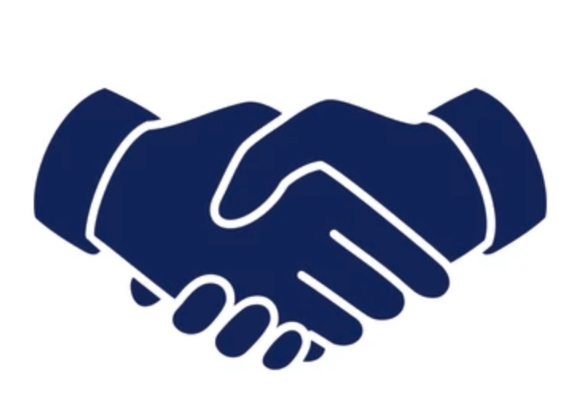 Illustration of two hands shaking, symbolizing agreement or partnership.