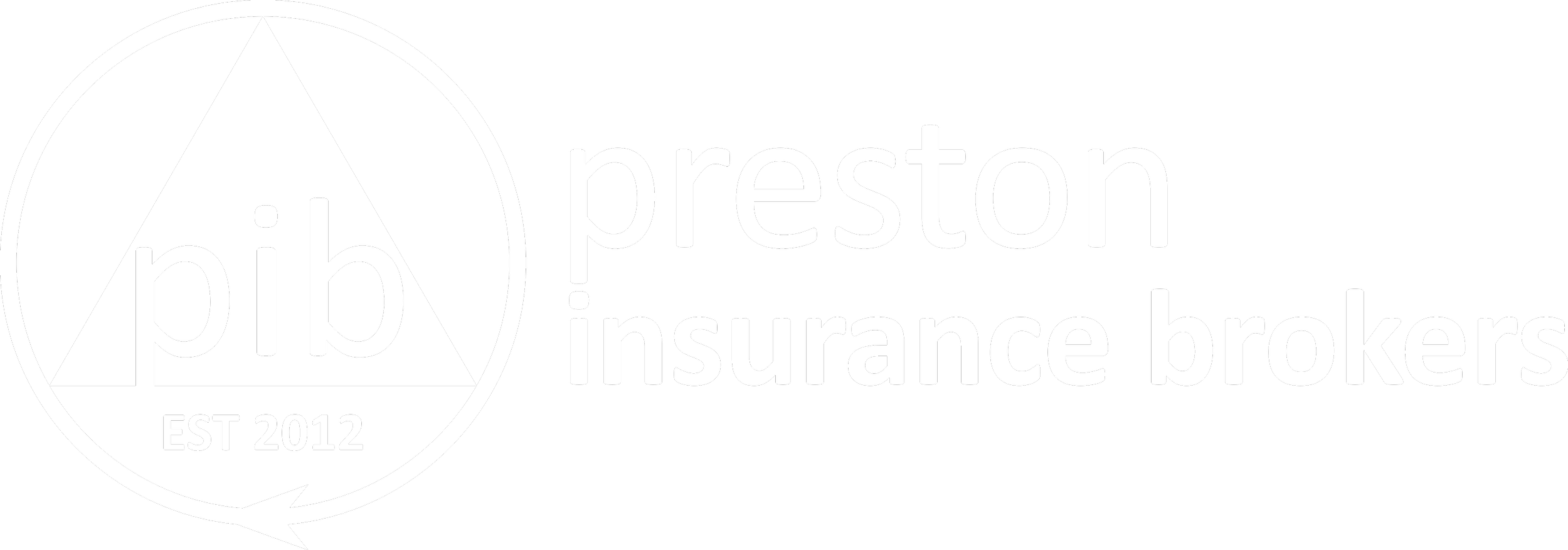 Black logo for Preston Pib Insurance Brokers, established 2012, featuring a triangle with a circle around it and the initials Pib.