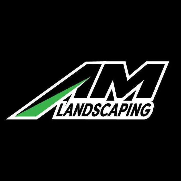 Logo for T M Landscaping with a green and black stylized leaf design.
