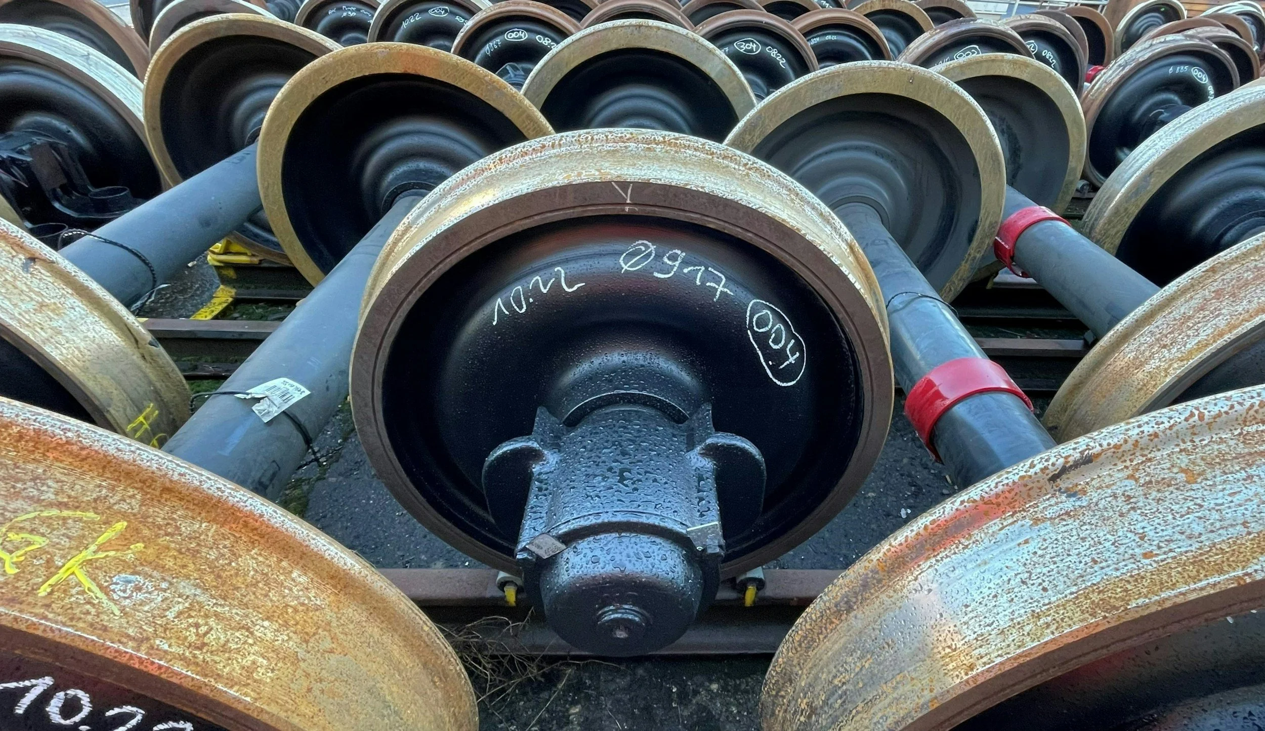 Representative photograph of rail wheelsets; not Northline Industrial property or operations.