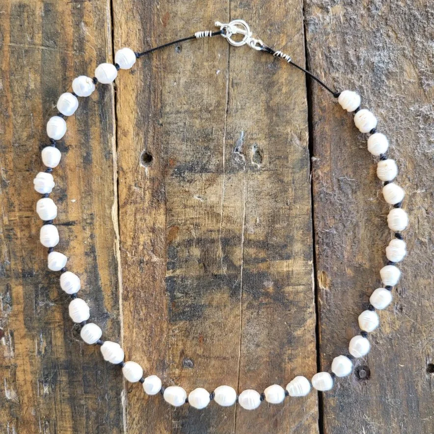 Pearls on Leather Necklace