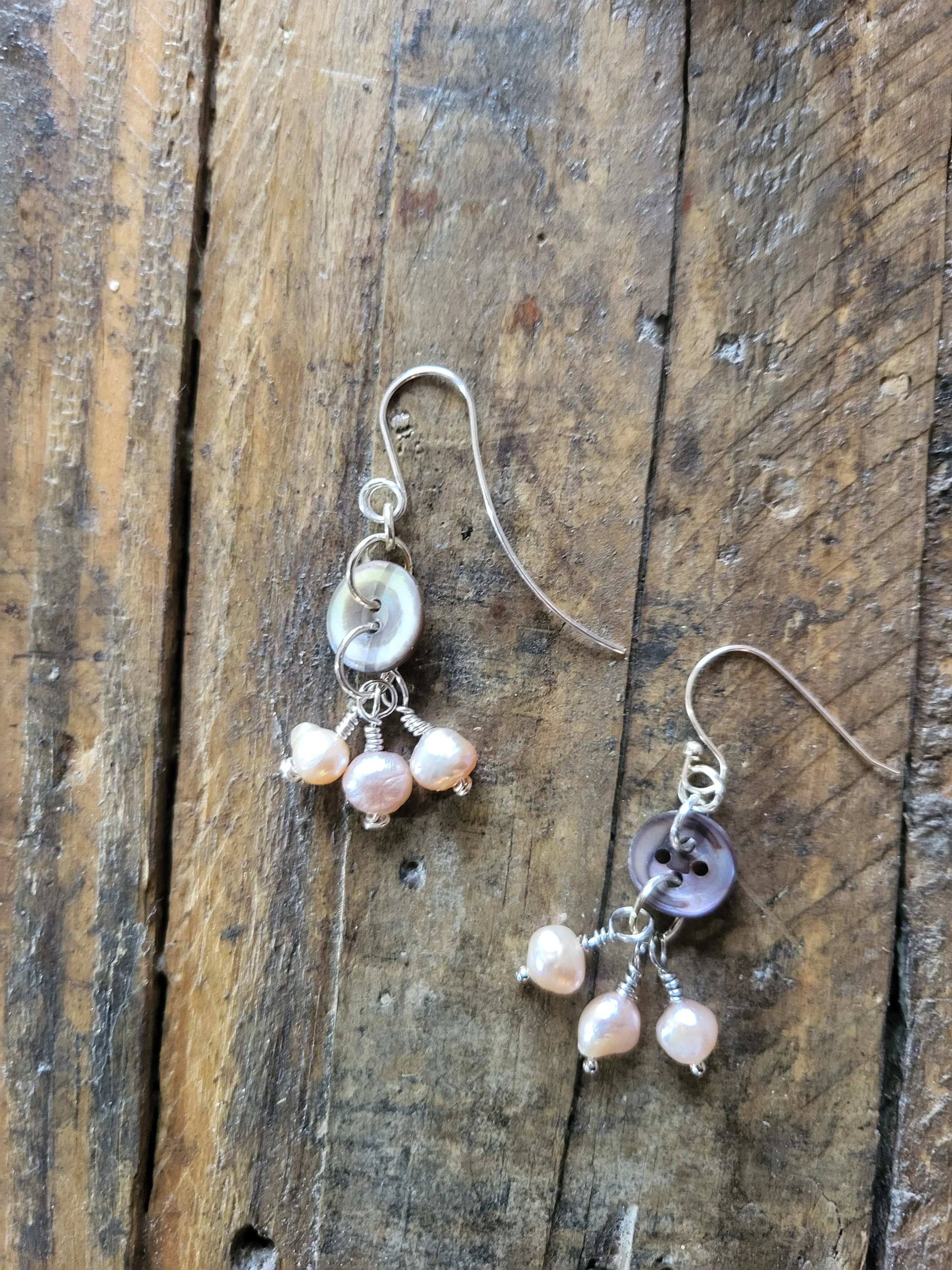 Small Pink Button with Triple Pink Pearl Drop Earrings.jpg