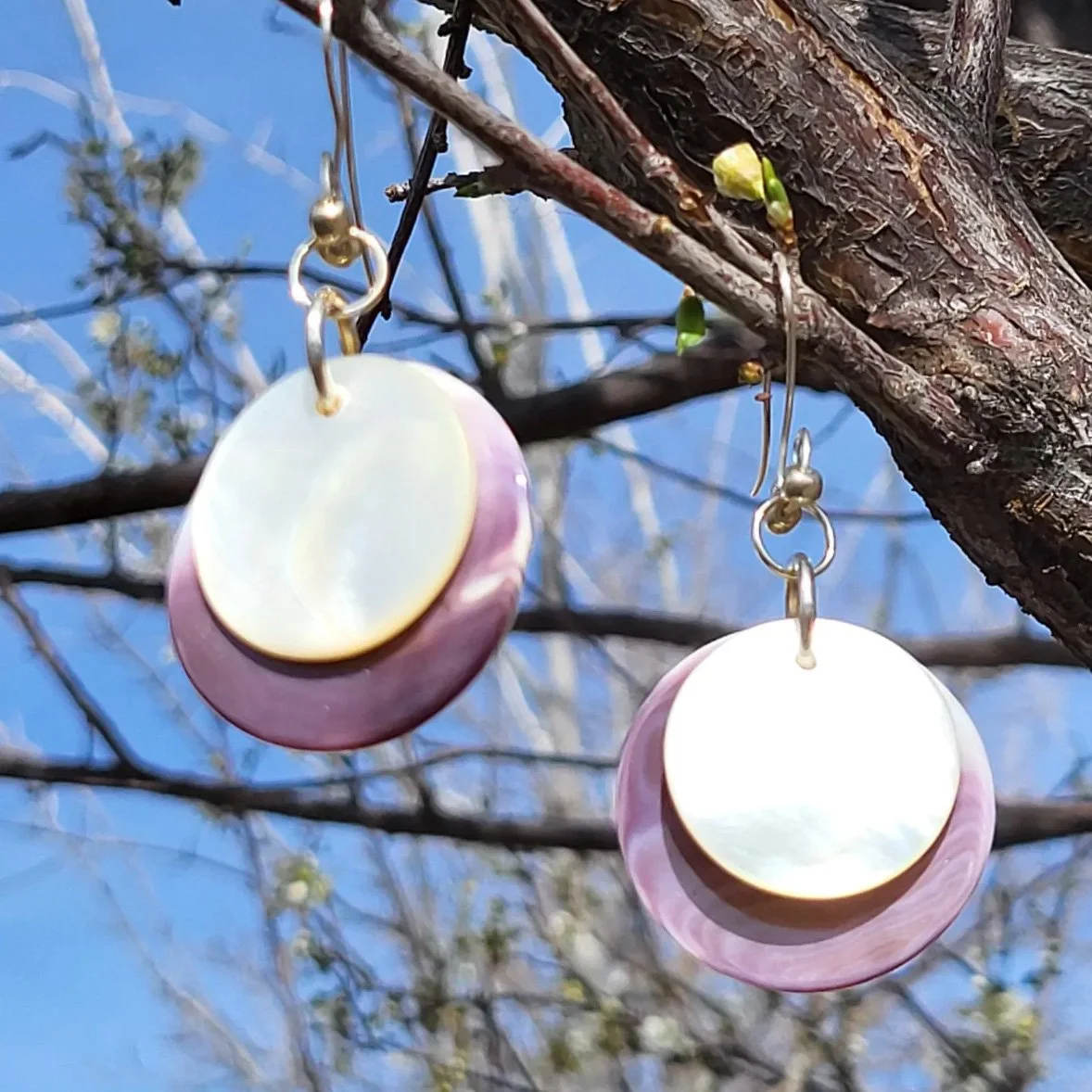 Purple & White Button Earrings
