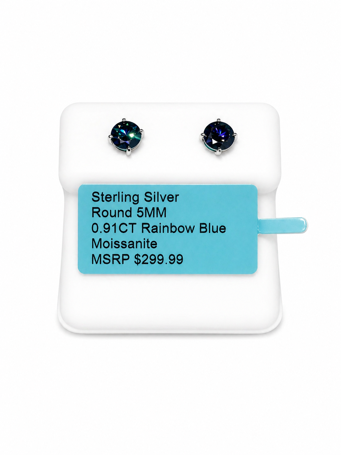 Rainbow Blue Moissanite Stud Earrings