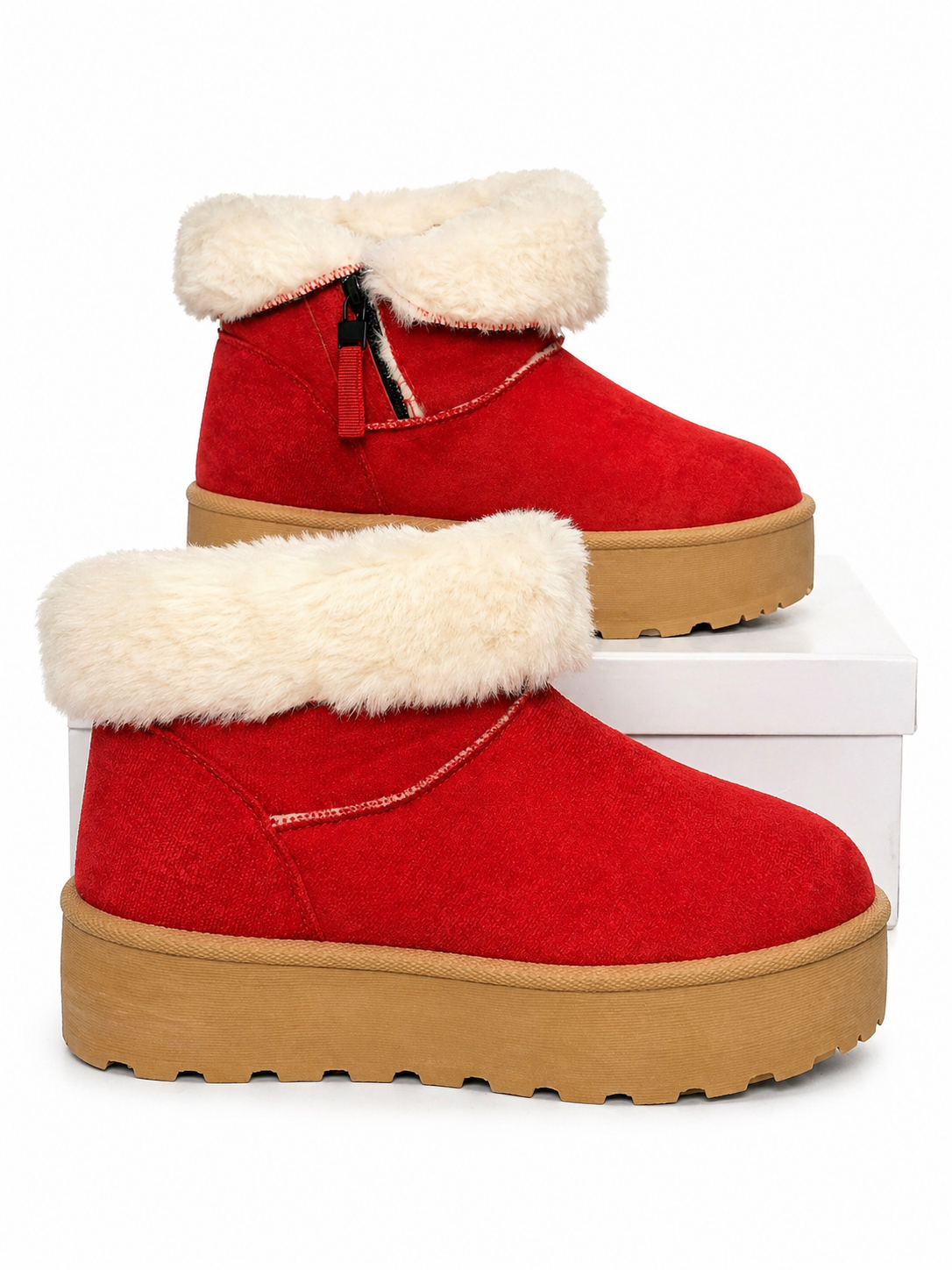 Women's Cozy Red Suede Winter Boots - Size 9