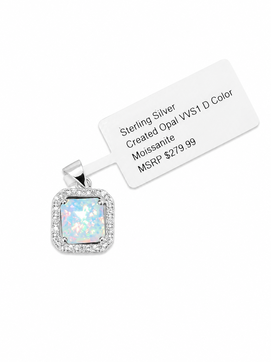 Sterling Silver Opal and Moissanite Pendant
