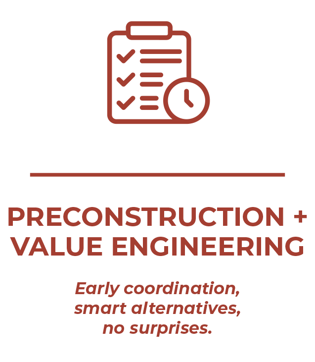 Preconstruction and Value Engineering service icon: early coordination, smart alternatives, no surprises