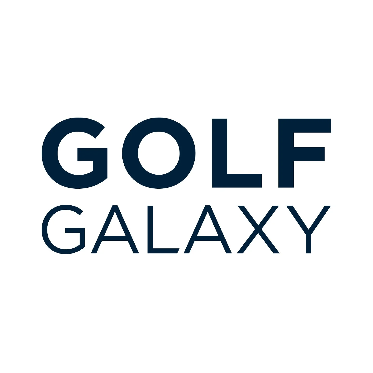 Logo for Golf Galaxy with the text 'GOLF GALAXY' in navy blue on a white background.