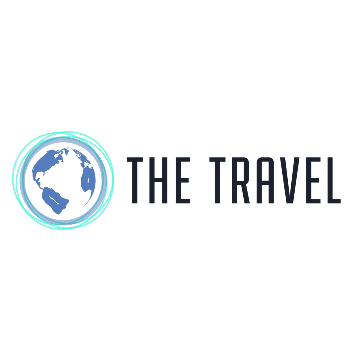 Logo featuring a globe with North and South America, encircled by light blue lines, beside the text 'The Travel' in black capital letters.