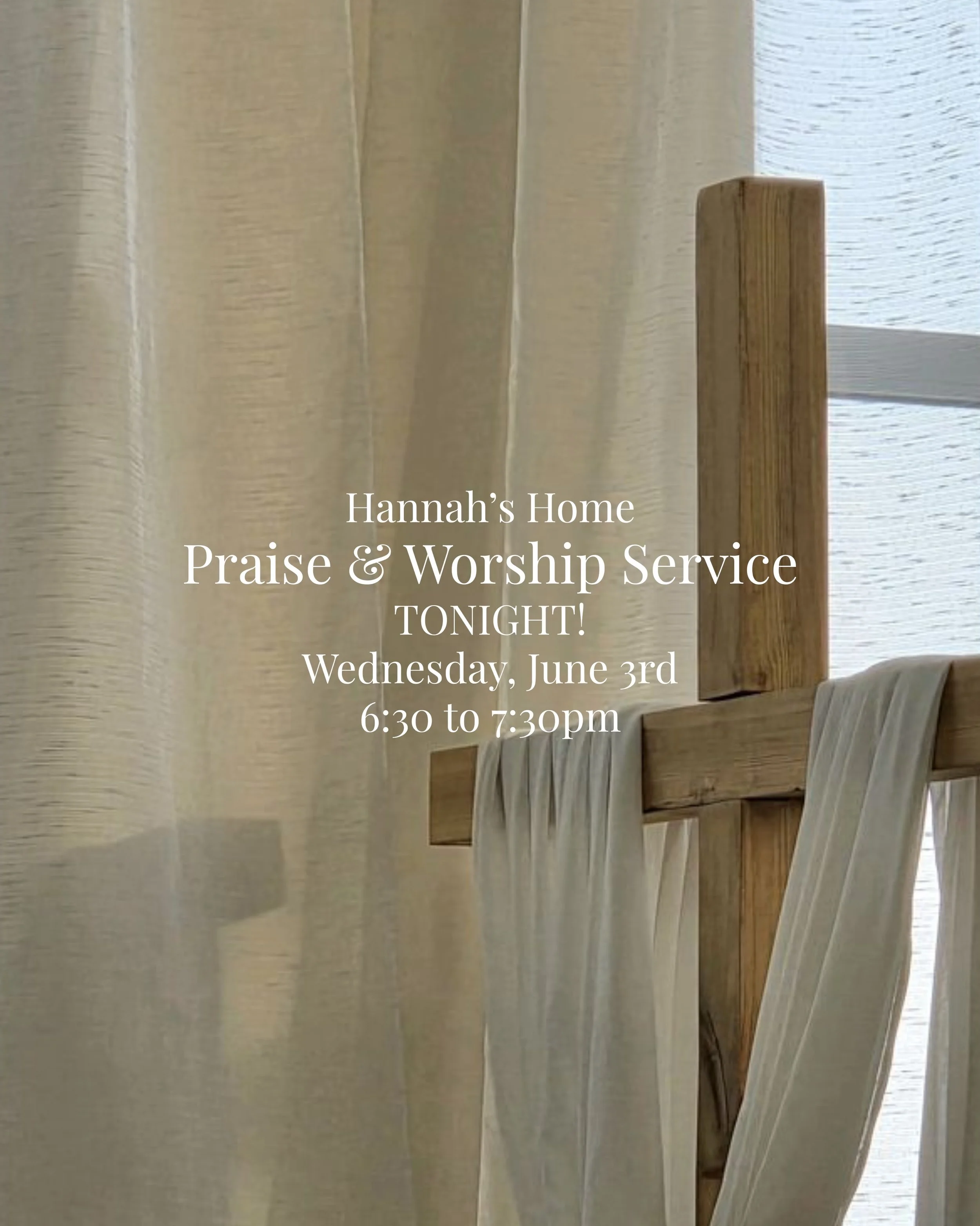 Join us for a weekly worship service starting tonight at 6:30pm in the New Life Chapel at Hannah&rsquo;s Home!

Worship will be led by Tom Meyers with a brief word from Pastor Paul Beresford. Thank you to our Spiritual Advisory Board for putting this