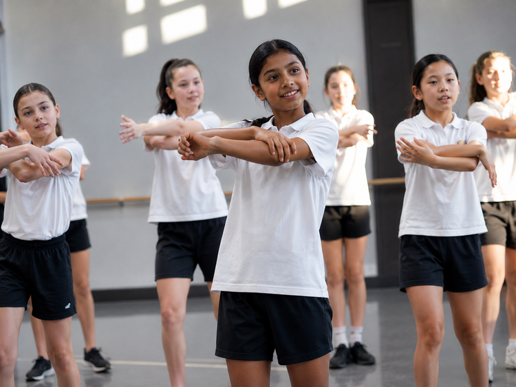 School pupils taking part in a performing arts workshop