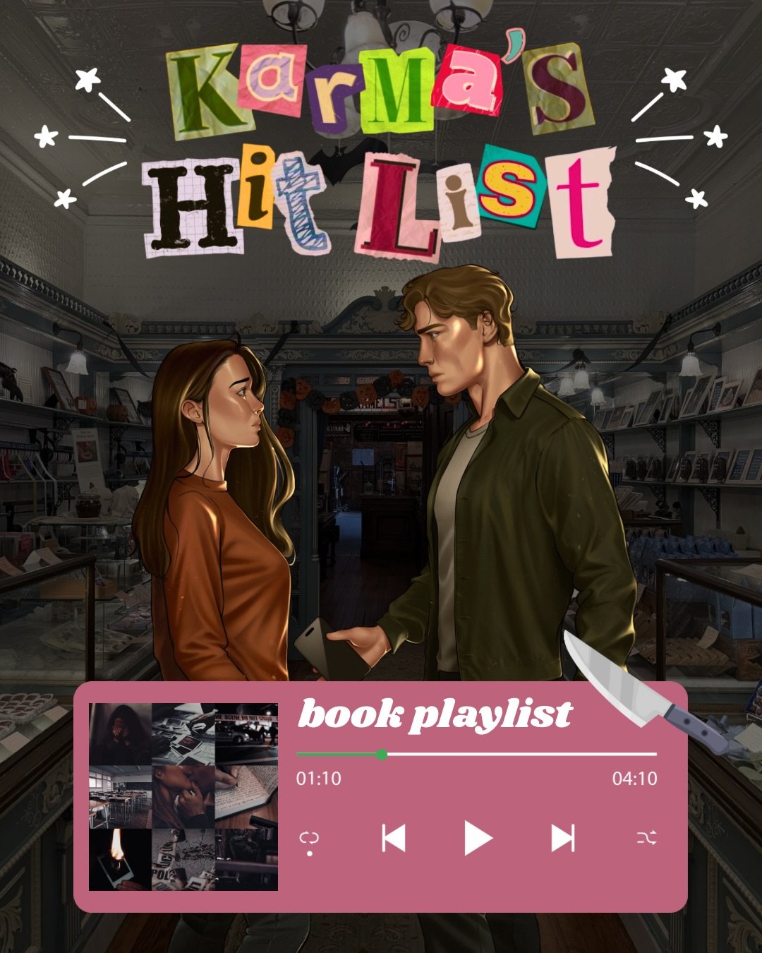 SWIPE FOR MY BOOK PLAYLIST😍✨🔪

KARMA&rsquo;S HIT LIST is a YA thriller about a girl who loses her diary, and when people she wrote about start getting murdered in ways that reflect how they mistreated her, she must race to unmask the killer&mdash;e