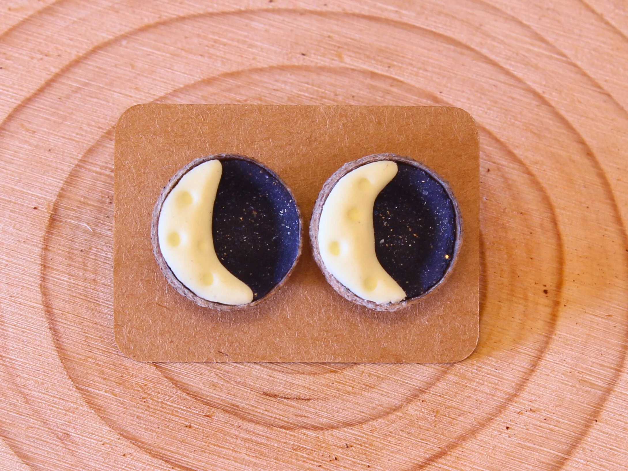 Handcrafted Acorn Cap Moon Stud Earrings