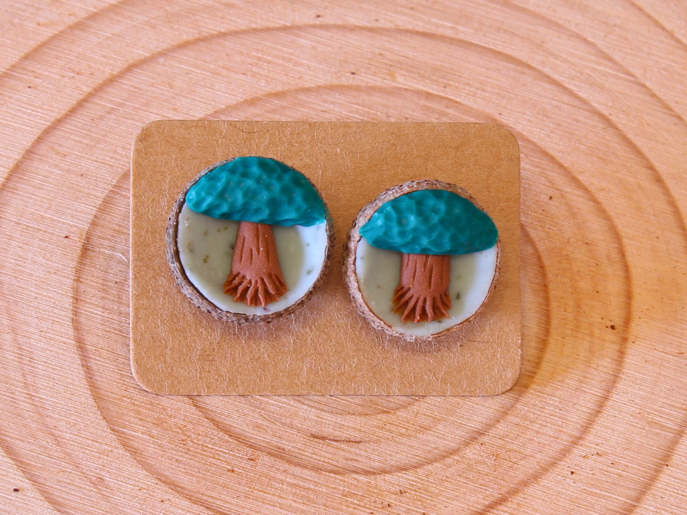 Handcrafted Acorn Cap Tree Of Life Stud Earrings