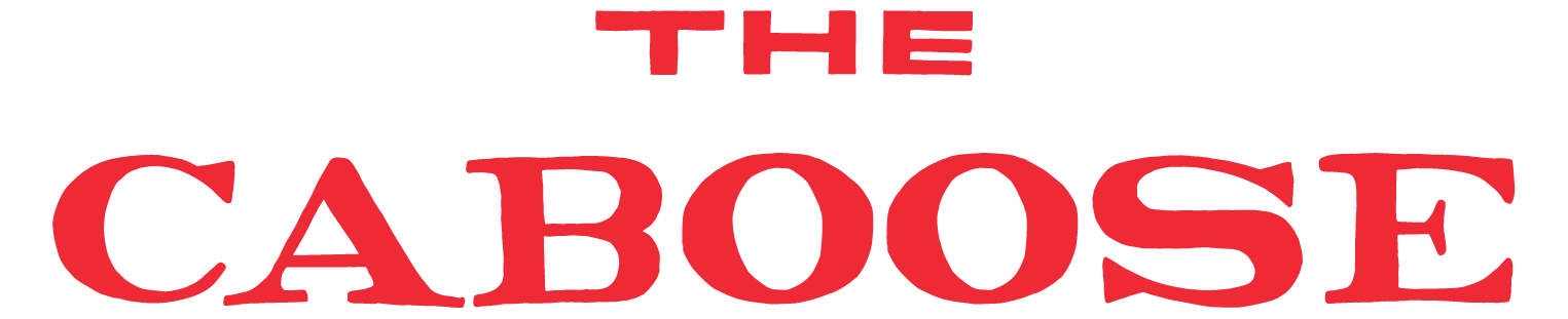 Text logo that says "The Cabose" in red font with a black outline on a transparent background.