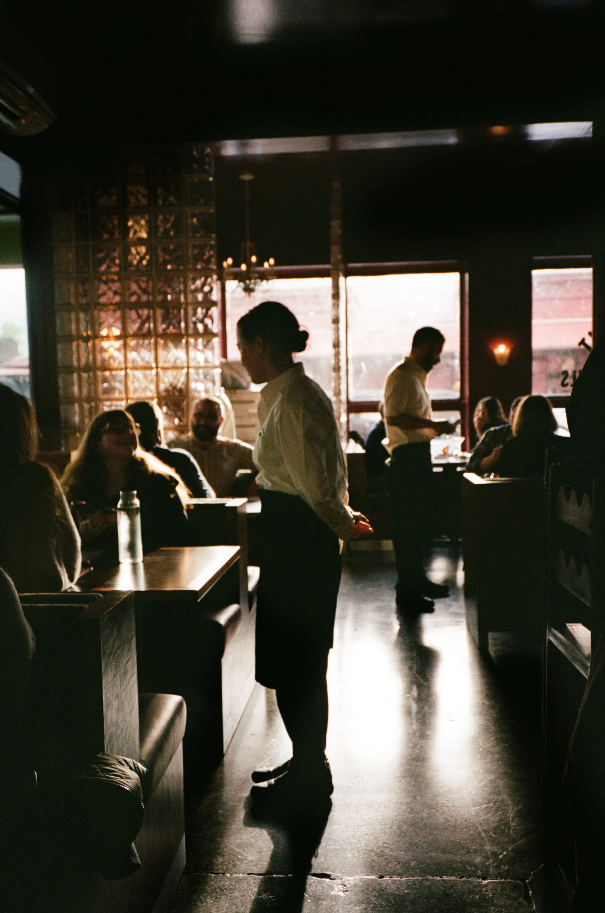Warm dining room at Mr. Cat Brasserie in Hudson NY
