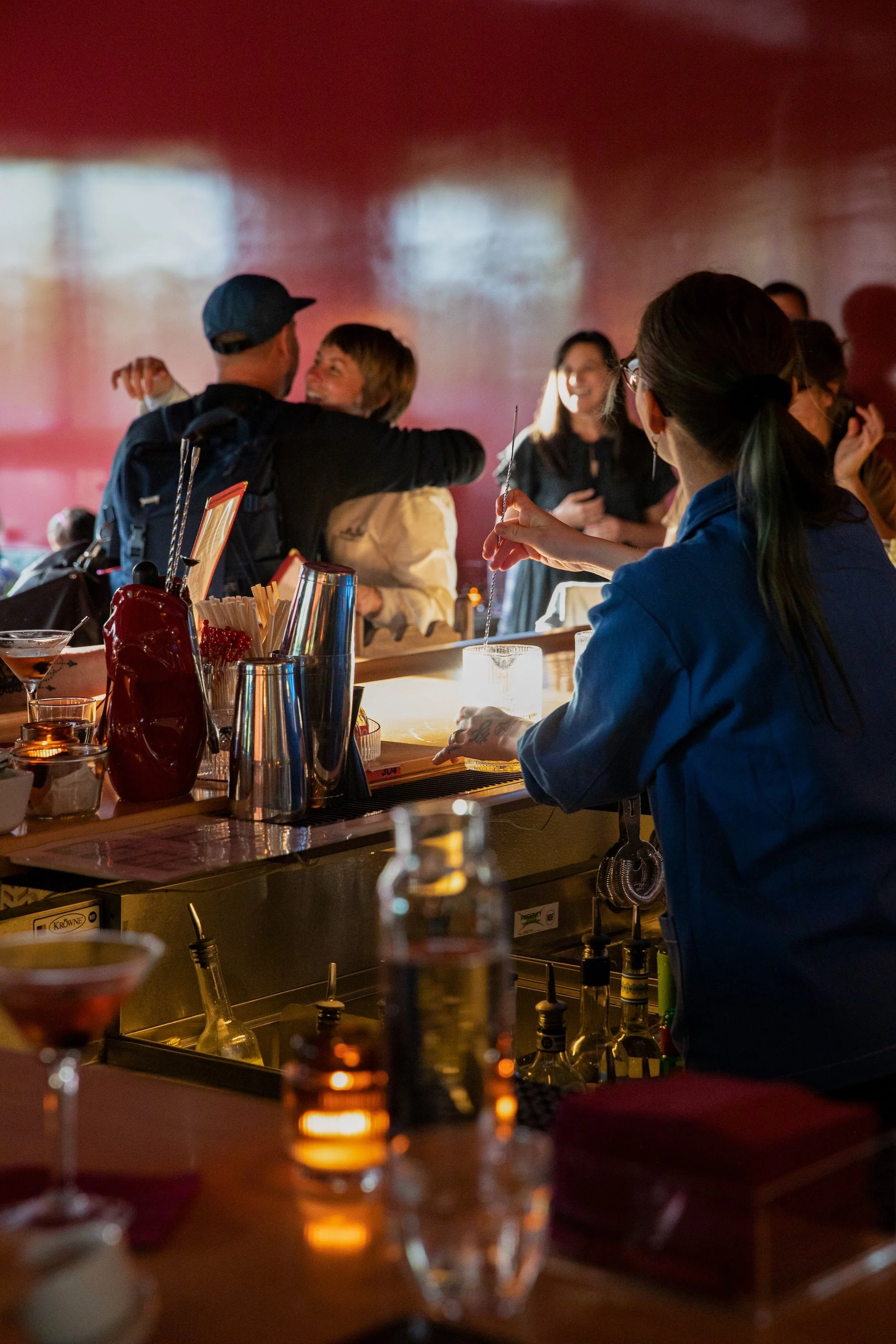 Lively brasserie bar at Mr. Cat Brasserie in Hudson NY