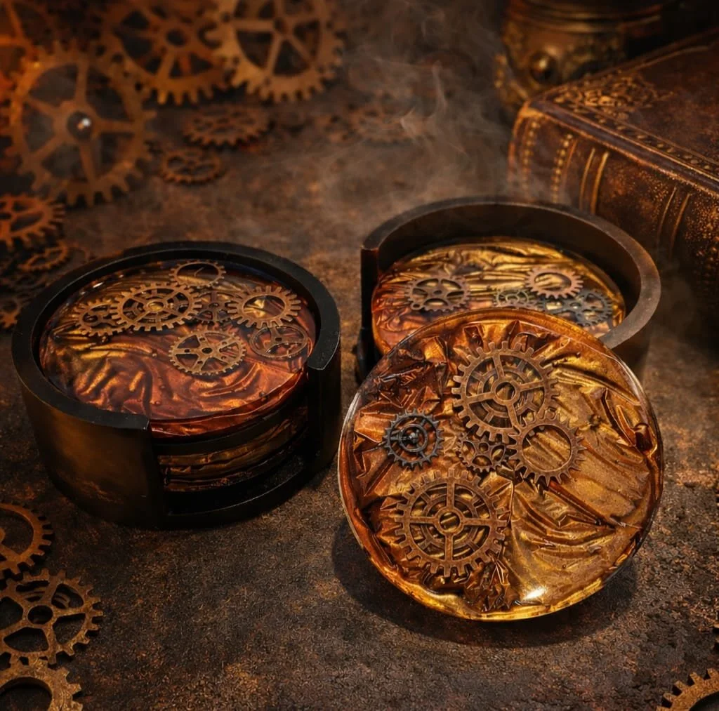 Steampunk Resin Coaster Set