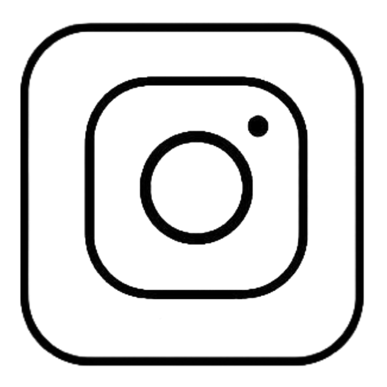 A black and white icon of a camera, representing an Instagram logo.