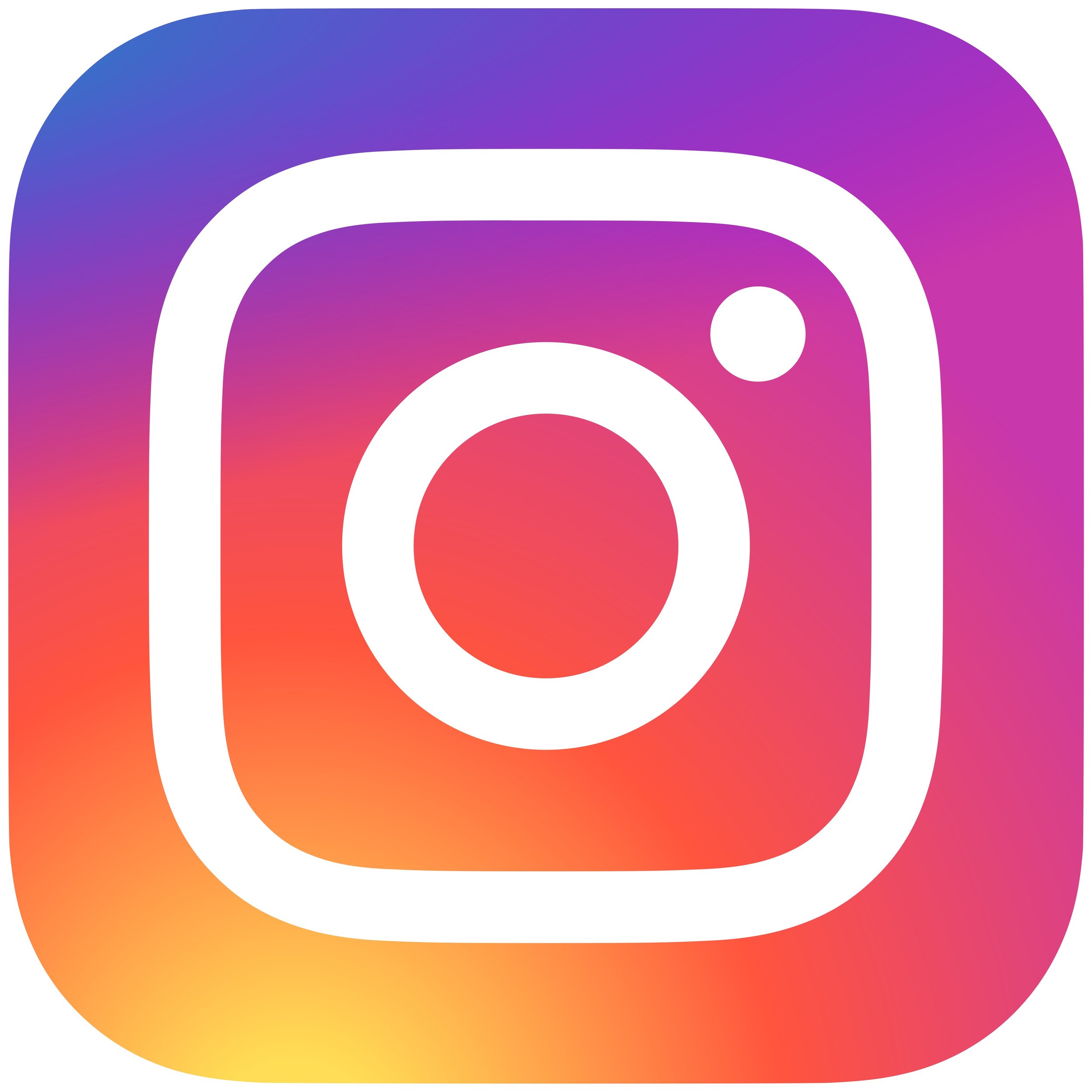 Square logo with rounded corners featuring a colorful gradient background transitioning from blue to purple, pink, red, orange, yellow, and back to purple, with a white camera icon in the center.