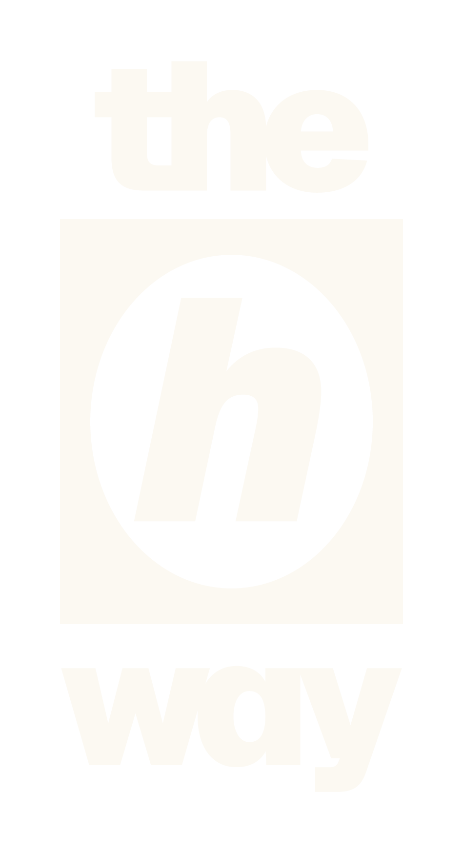 Graphic design with the word 'the' at the top, a large letter 'h' in a circle below it, and the word 'way' at the bottom, all in black and white.