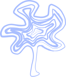 A stylized, abstract drawing of a tree with a swirling, spiral-like pattern in the branches and trunk, outlined in blue.