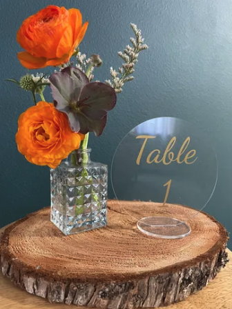 transparent acrylic table number sign decor rental