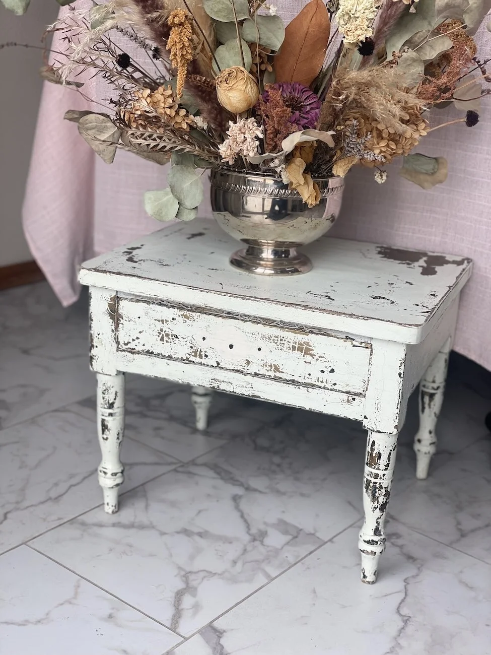 White Distressed Accent Table