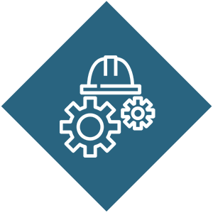 Icon of a safety helmet and gears, representing safety or engineering.