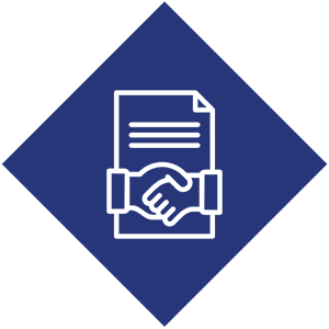 Icon of two hands shaking over a document, representing agreement or partnership.