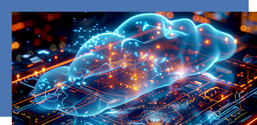 Digital illustration of a cloud connected to a circuit board, representing cloud computing and data storage.
