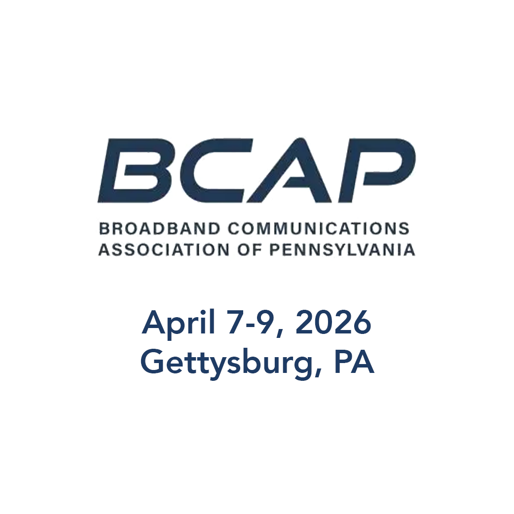 Logo of Broadband Communications Association of Pennsylvania with event details from April 7-9, 2026, in Gettysburg, PA.