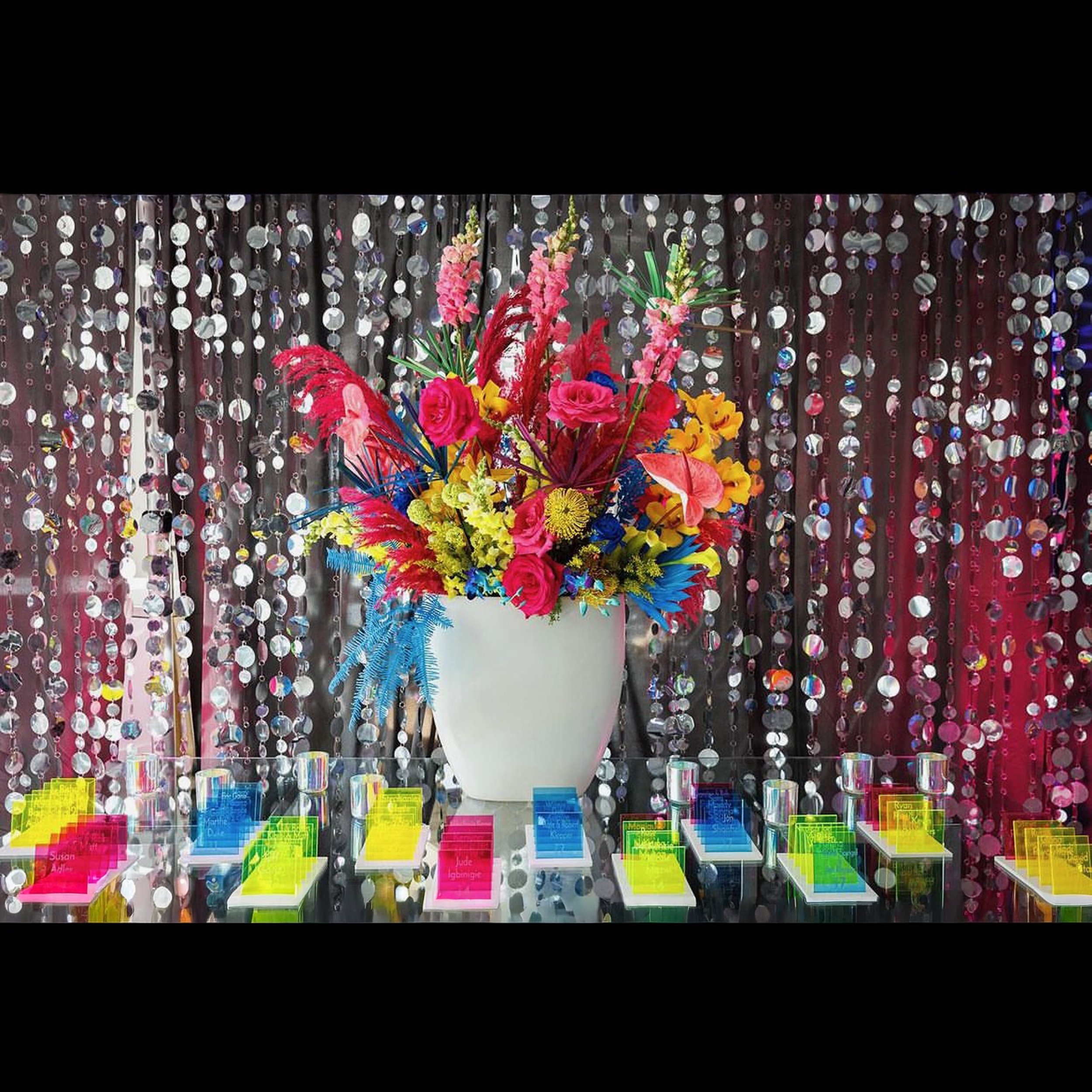 Neon Pink Green Blue Yellow Clear Place Cards Table.jpg