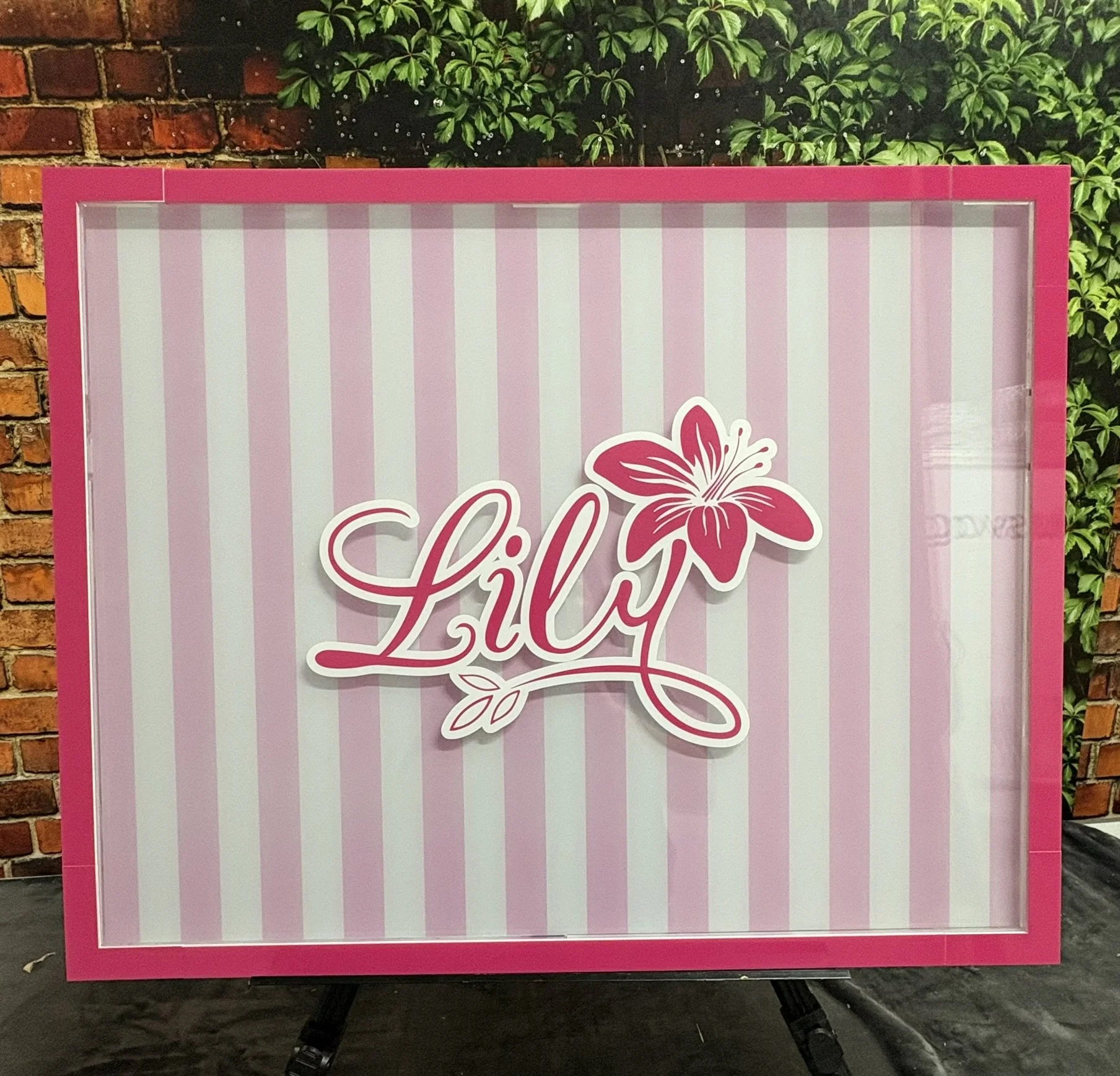 Tropical themed drop box sign in board_Pink and white stripes_Flower_Beach_Summer.JPEG