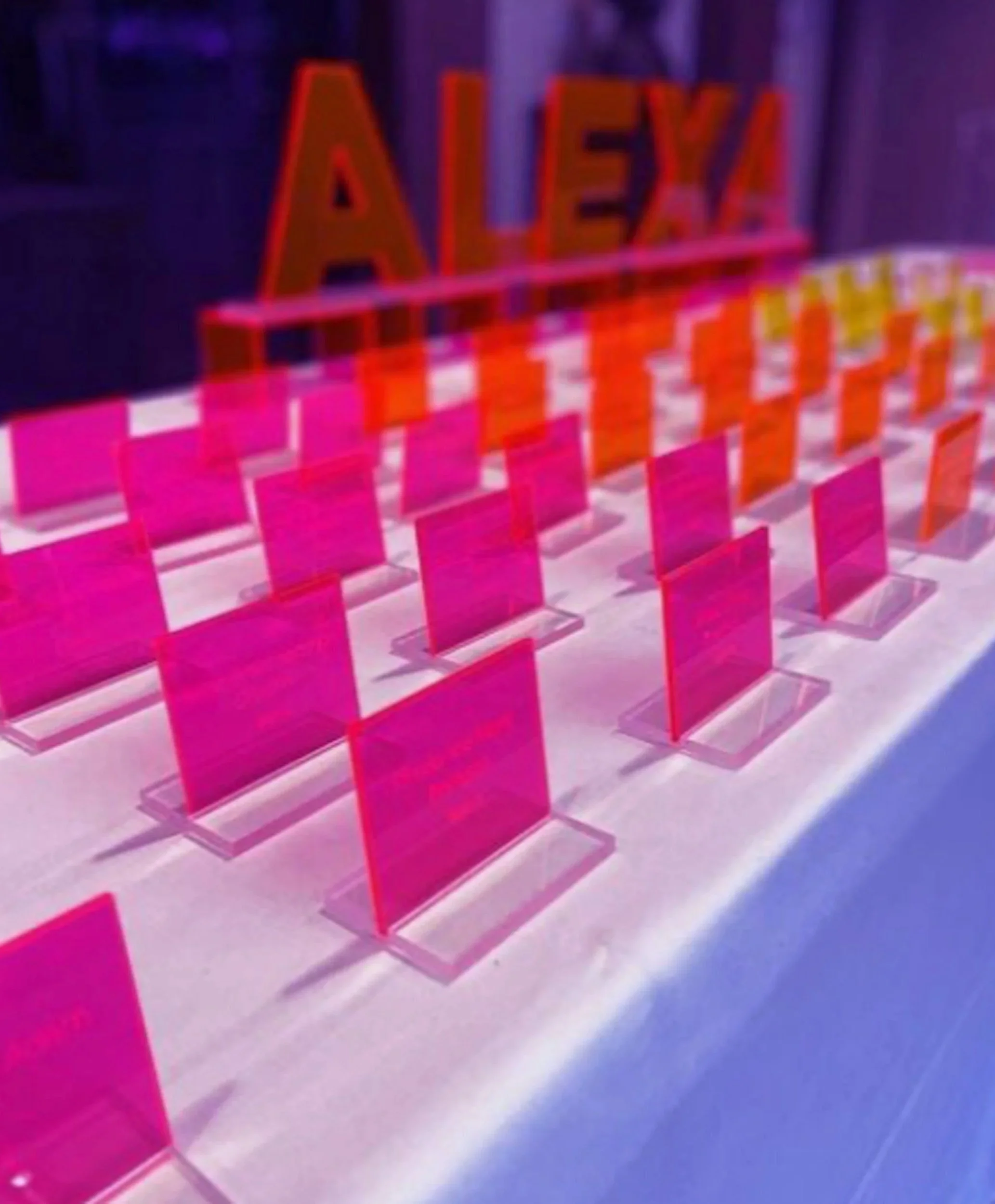 Custom neon fluorescent escort cards. 