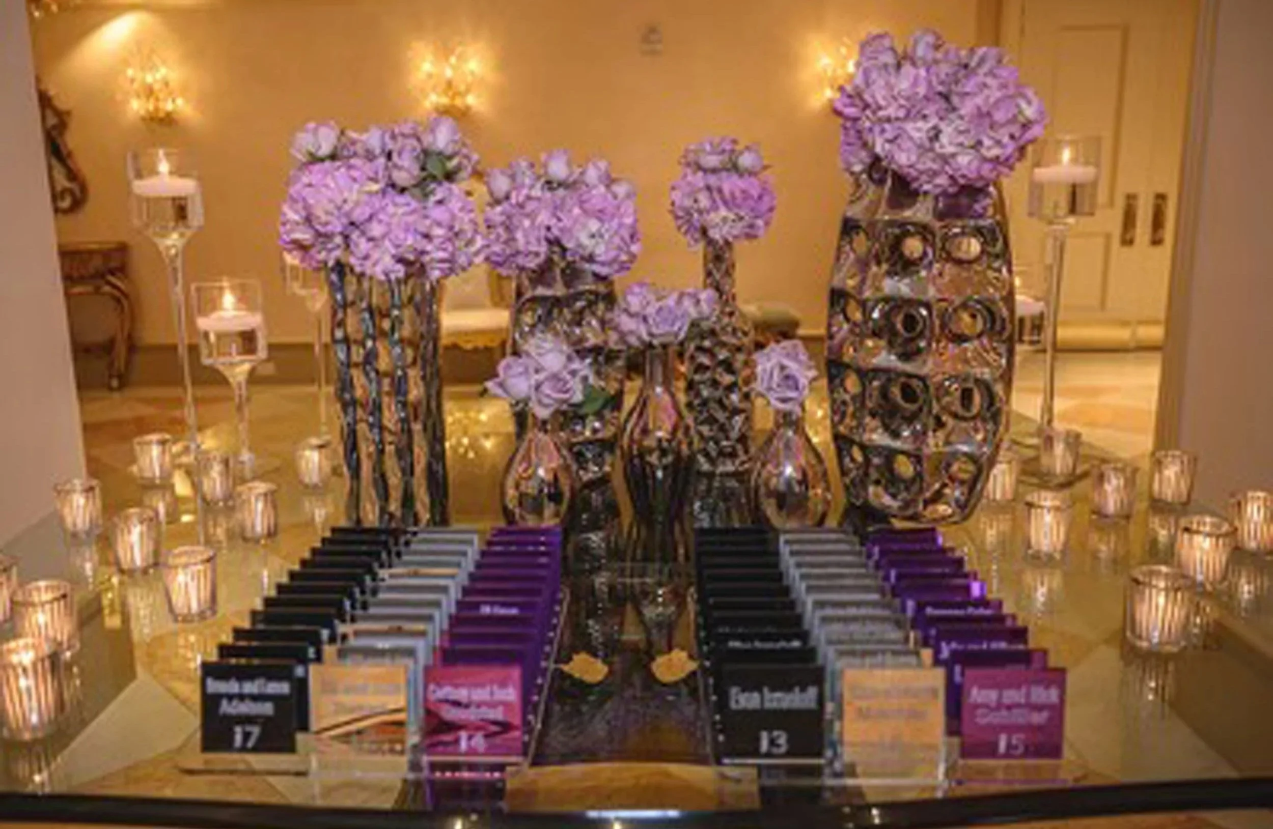 Custom mirrored escort cards. 