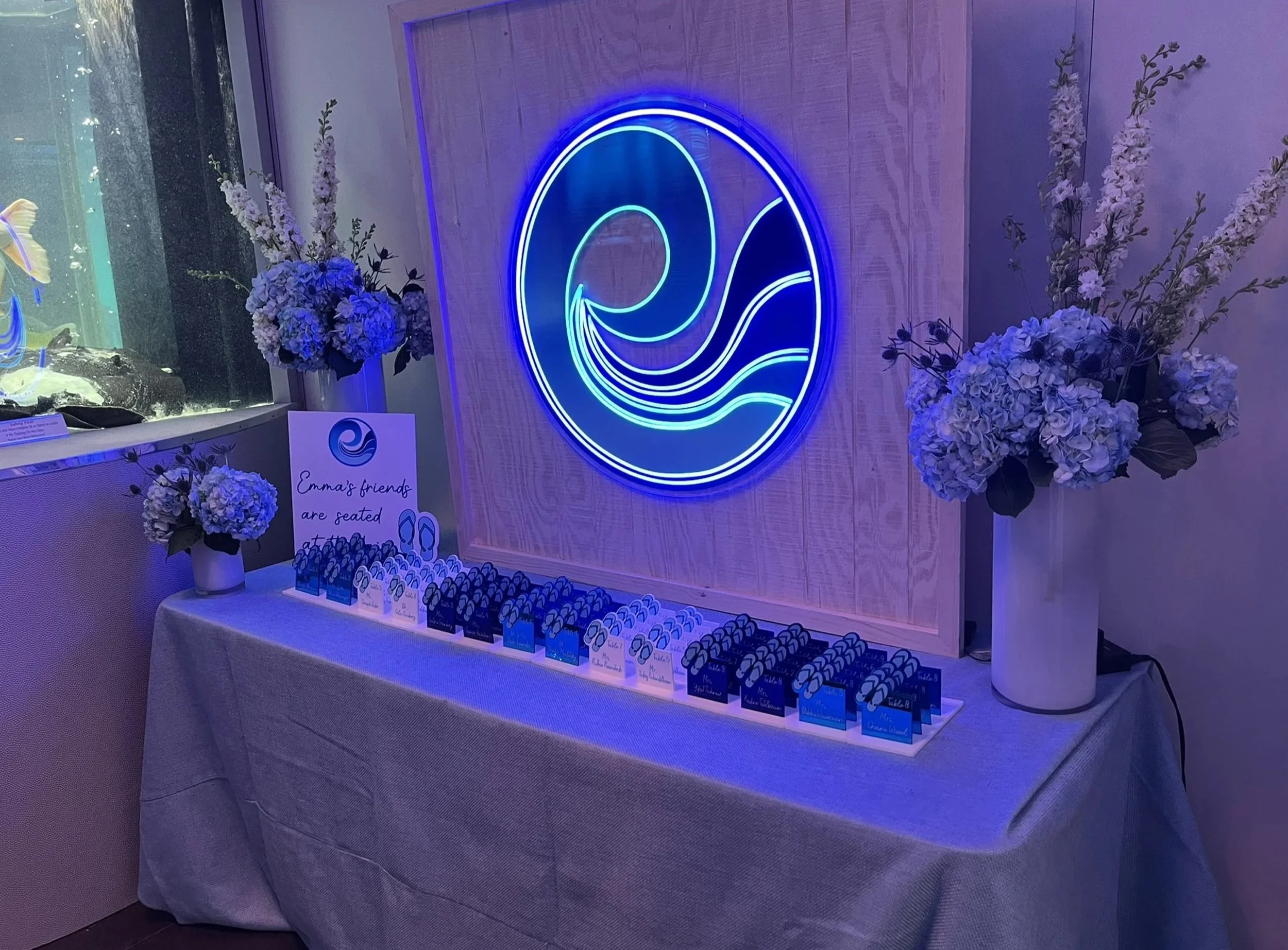 Custom blue escort cards.