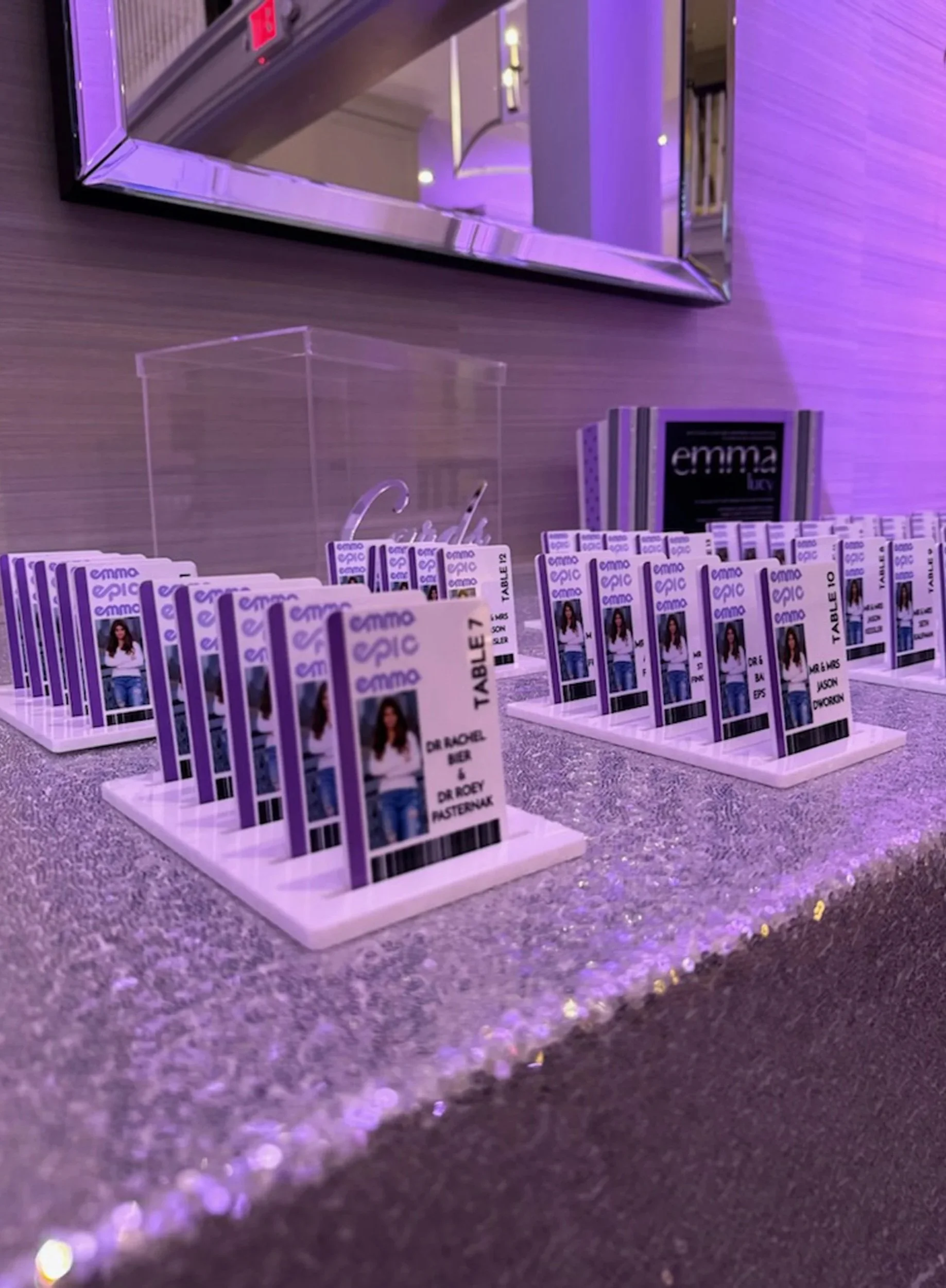 Custom acrylic escort cards.